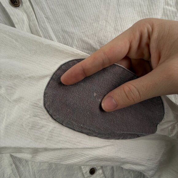 Massimo Dutti Men White Long Sleeve Button Up Shirt Elbow Patches Large Finest - Picture 11 of 16